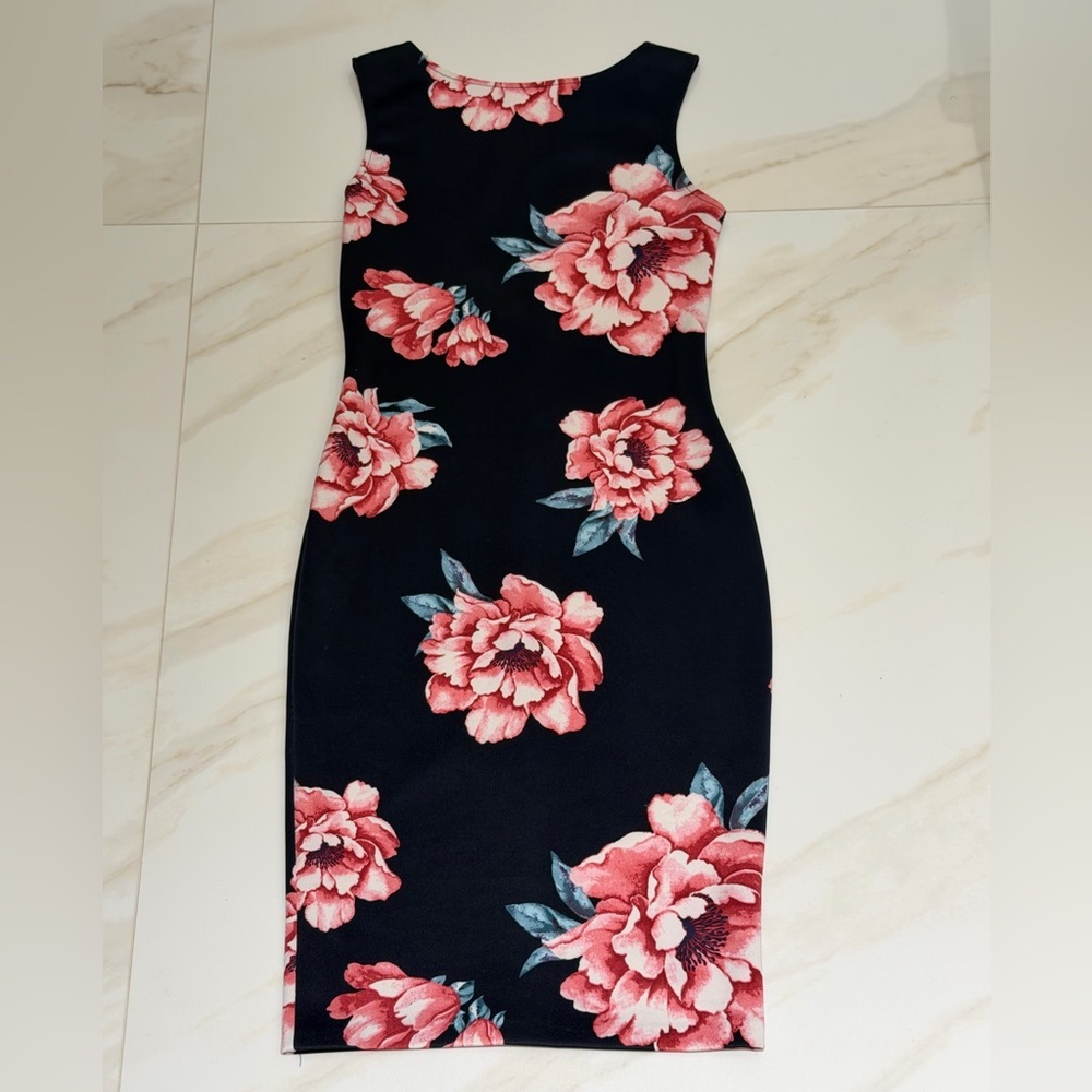Aqua Floral Midi Dress - blue and Pink